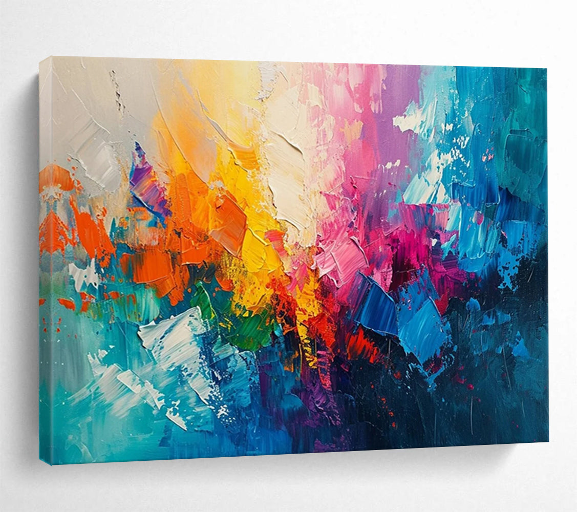 “Rainbow Explosion in Vivid Colors” - Abstract Expressionist Painting On Canvas PT049