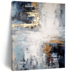 “Blue - Gray & Gold Fusion” - Blue, Gray, Gold Abstract Minimalist Painting On Canvas PS0696