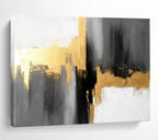 “Gray - Gold Abstract Blocks” - Metallic Accents “Urban Gleam” Painting On Canvas PT1648