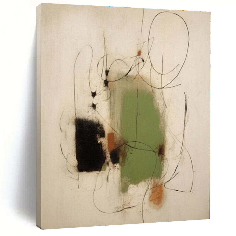 Black, Green, Earthy Tones with Line Textures "Line - Textured Abstraction" Abstract Painting On Canvas PS1283