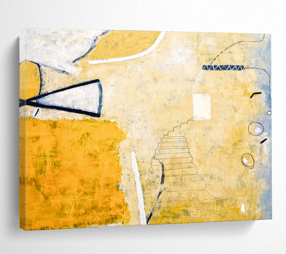 “Yellow - Toned Abstract Stairs” - Abstract Painting On Canvas DKS562