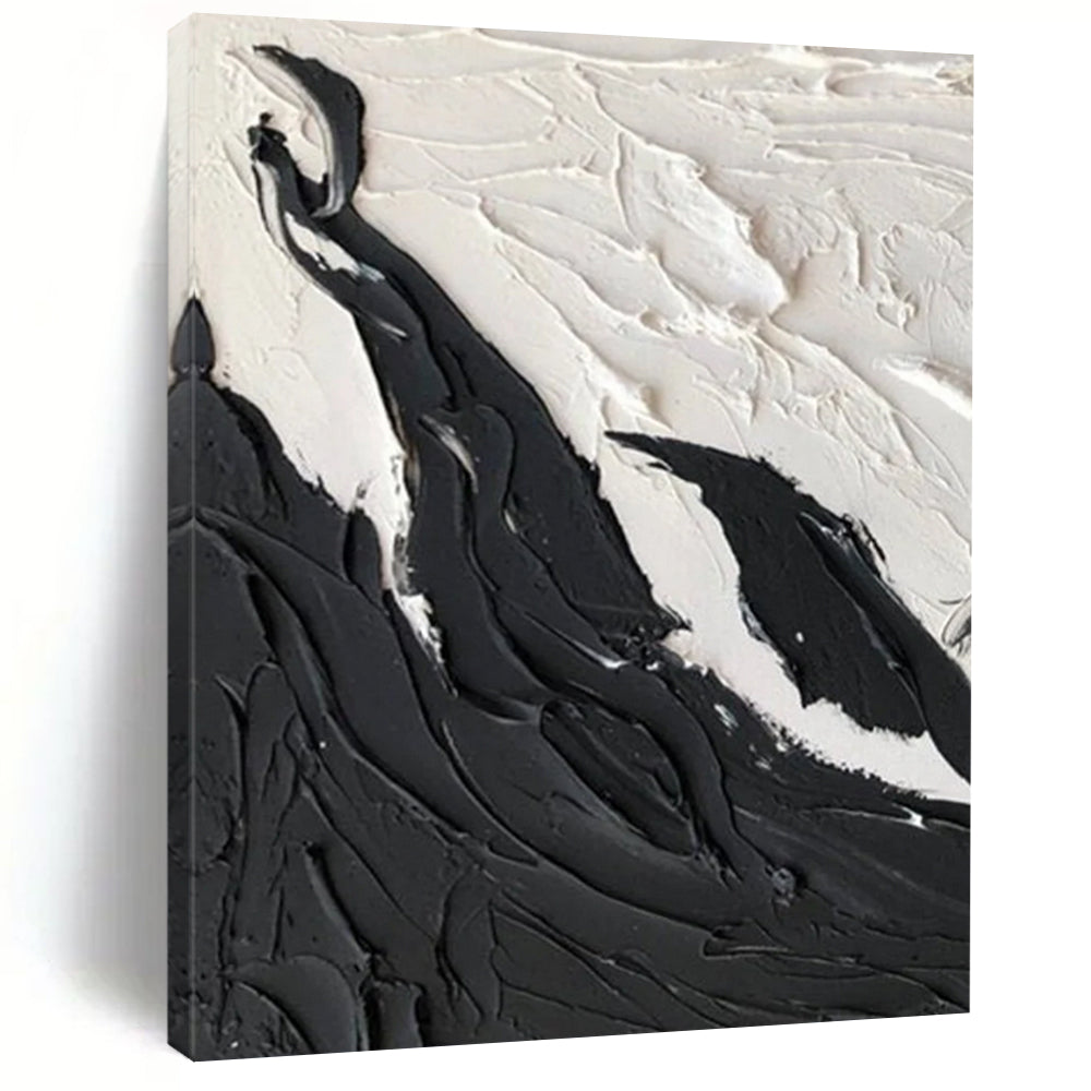 “Textured Black and White Mountain Swirls” - Tactile Abstract Painting On Canvas DS404