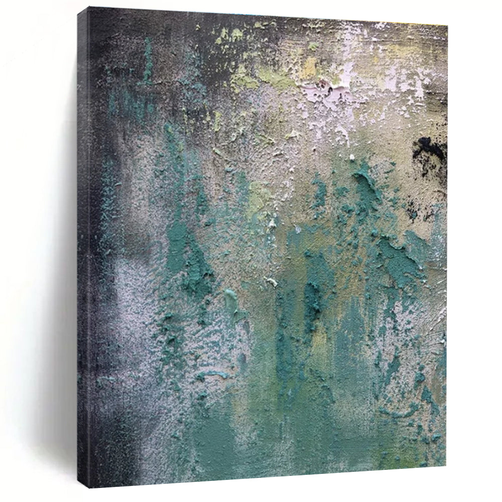 Green, Blue, Gray, Yellow with Textured Layers "Weathered Dream" Abstract Painting On Canvas PS1472