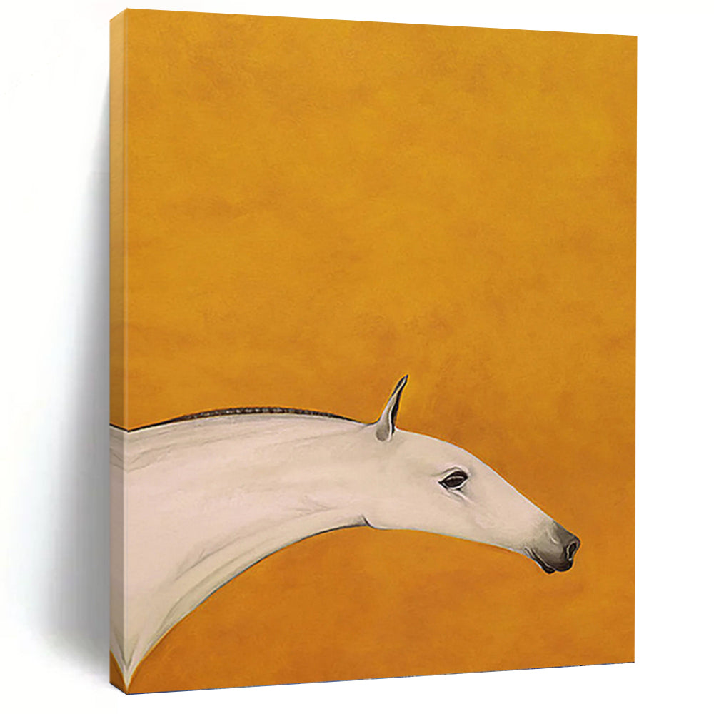 “Minimalist White Horse on Orange” - Minimalist - Inspired Animal Painting On Canvas PT1427
