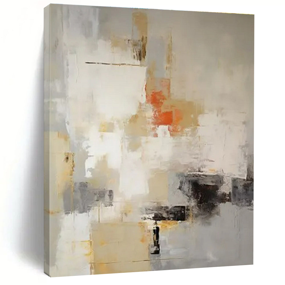 Beige, Gray, Orange & Black Abstract "Sunset Haze" Painting On Canvas PS0870