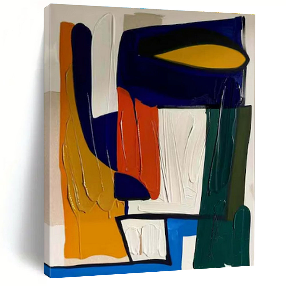 “Bold Color Blocks” - Multicolor, Blue, Orange, Green Abstract Geometric Painting On Canvas PS0627