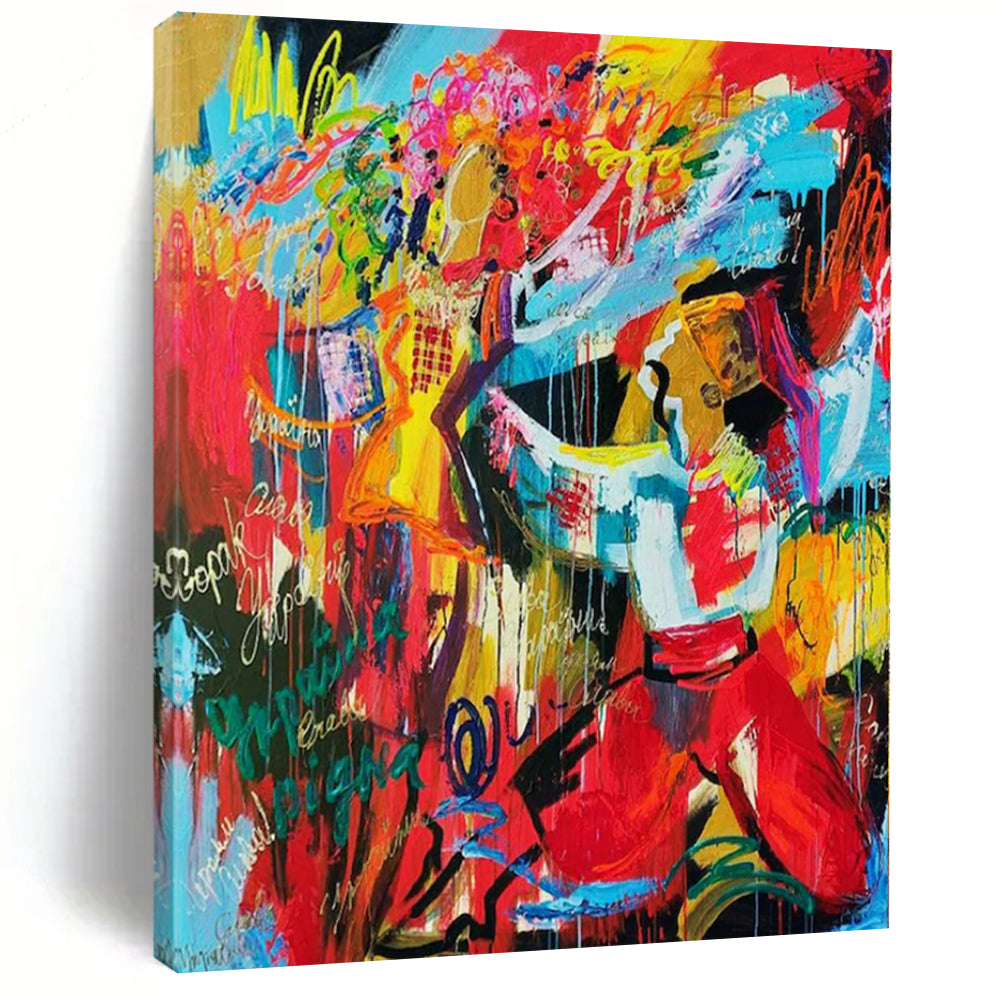 Colorful, Energetic Brushstrokes with Figures "Fiesta Fun" Abstract Expressionist Painting On Canvas PS1192