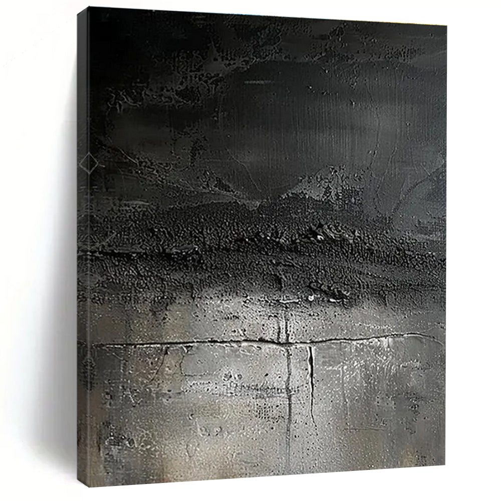 Black & Gray Textured Abstract "Midnight Ashes" Painting On Canvas PS0858