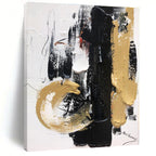 “Black - Gold Opulent Strokes” - Black, Gold, White Abstract Painting On Canvas PS0509