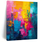 Colorful Patchwork, "Vibrant Cityscape" – Abstract Cityscape Painting On Canvas PS1014