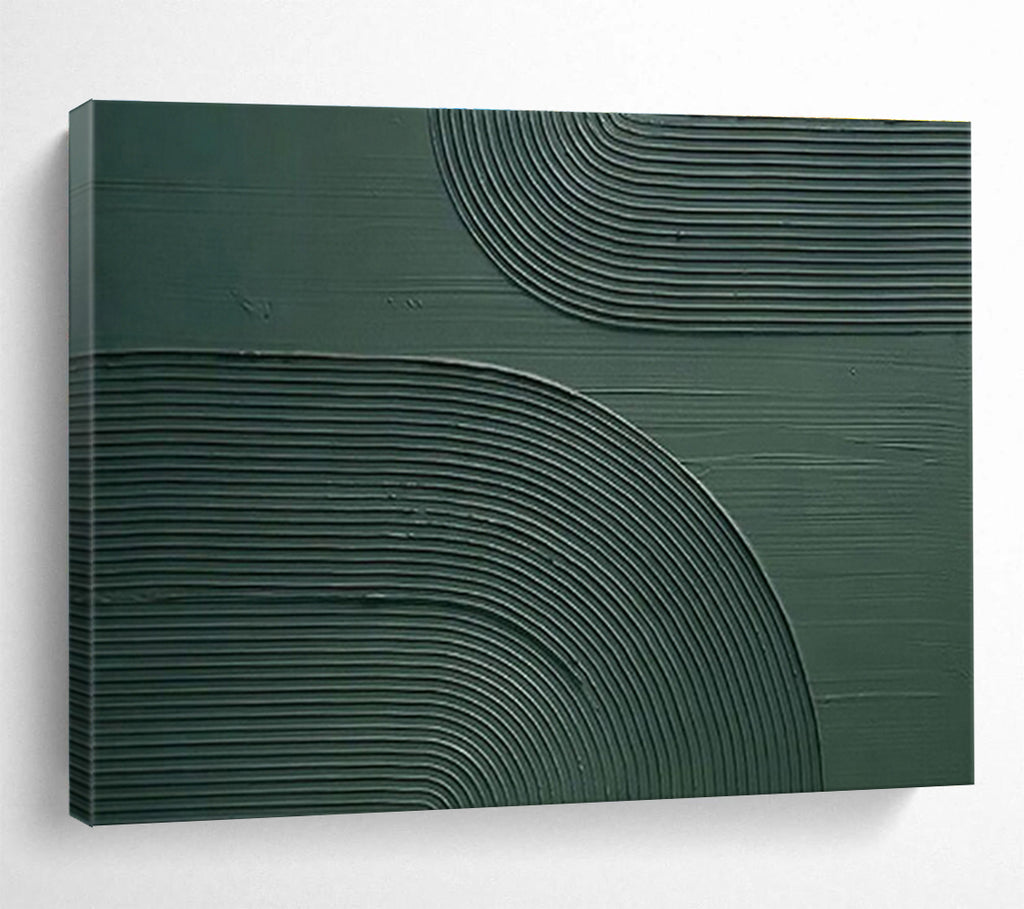 “Textured Green Arcs” - Green Abstract, Tactile Plaster - Style Painting On Canvas DKS752