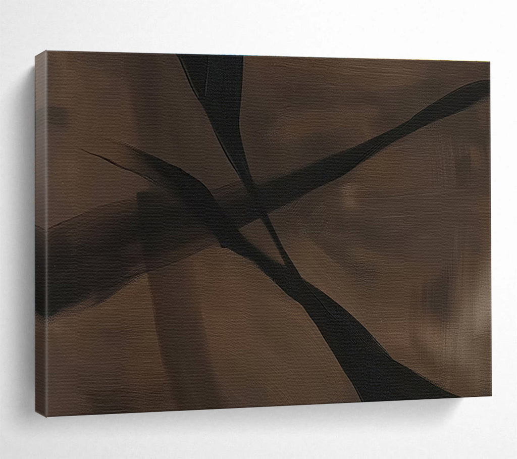 Brown and Black Intersecting Forms Modern Abstract Painting On Canvas DKS143