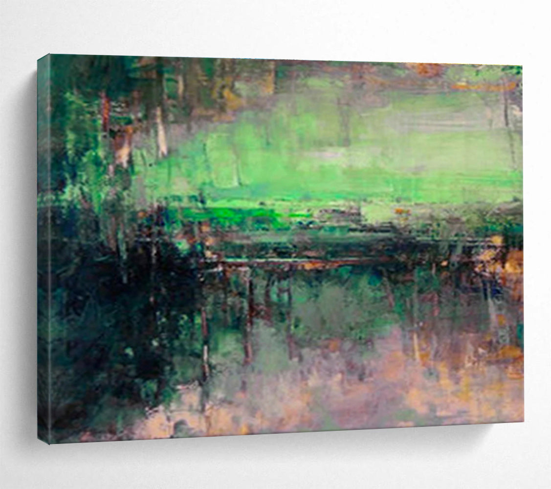 “Green - hued Bridge Abstract” - Nature - inspired Landscape Painting On Canvas DKS395