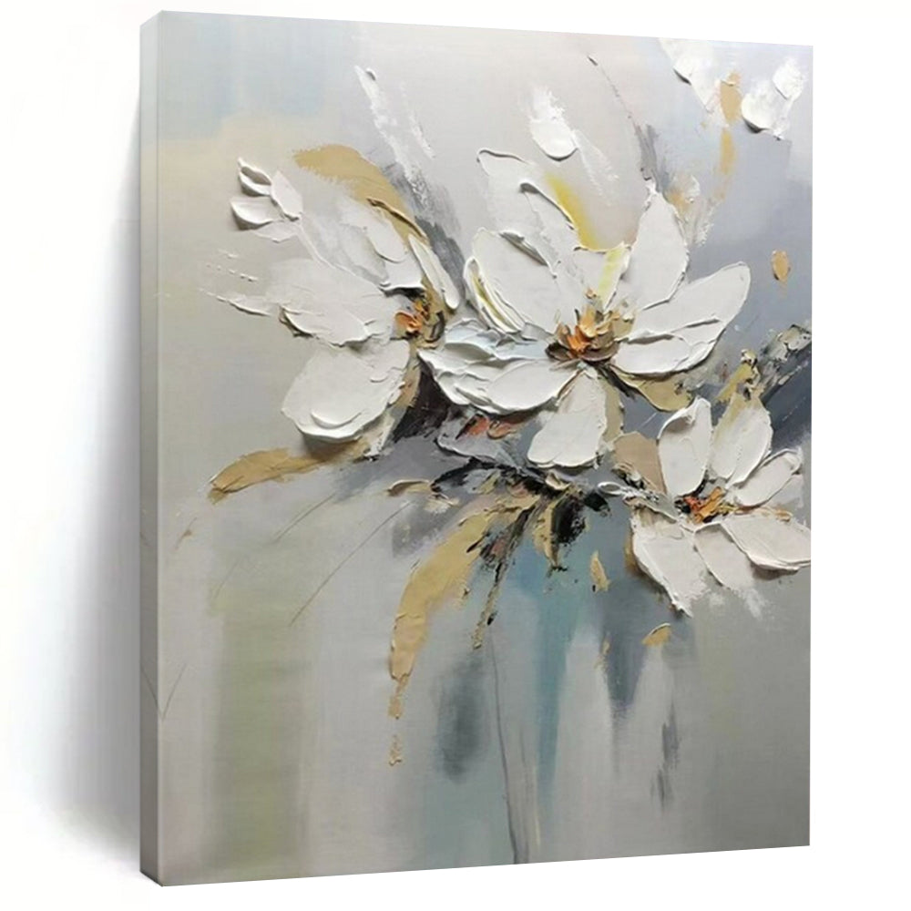 “White Flowers with Impasto Technique” - Textured Oil Painting On Canvas PT2201
