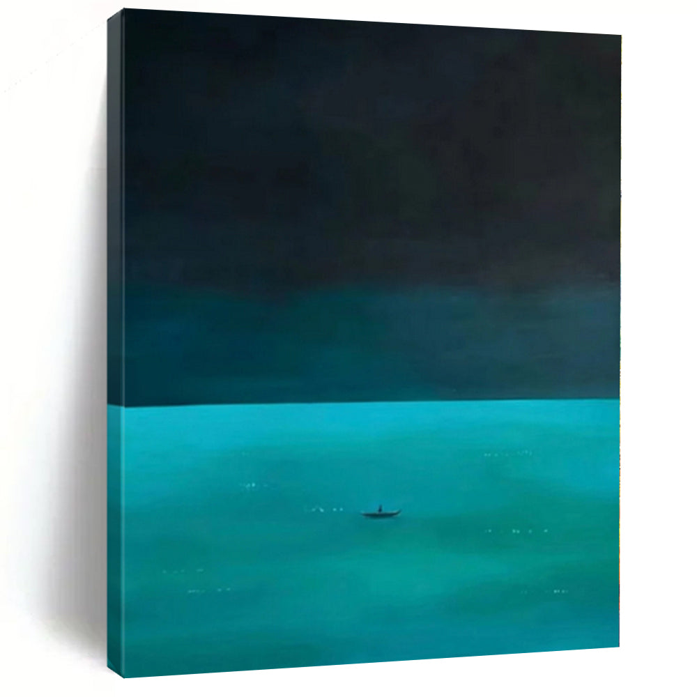 “Dark Sea & Solitary Boat” - Minimalist Seascape Painting On Canvas PS0194