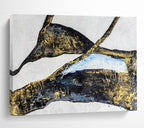 Black, Gold & Blue Abstract Shapes Painting On Canvas DKS011