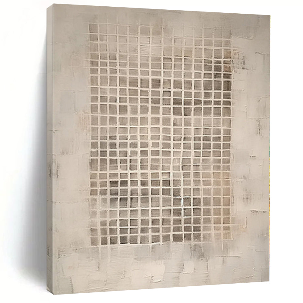 “Beige - Gray Grid Abstract” - Minimalist Abstract Painting On Canvas PS0091