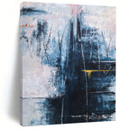 “Blue - Grey Abstract with Yellow” - Moody Abstract Painting On Canvas PT1111