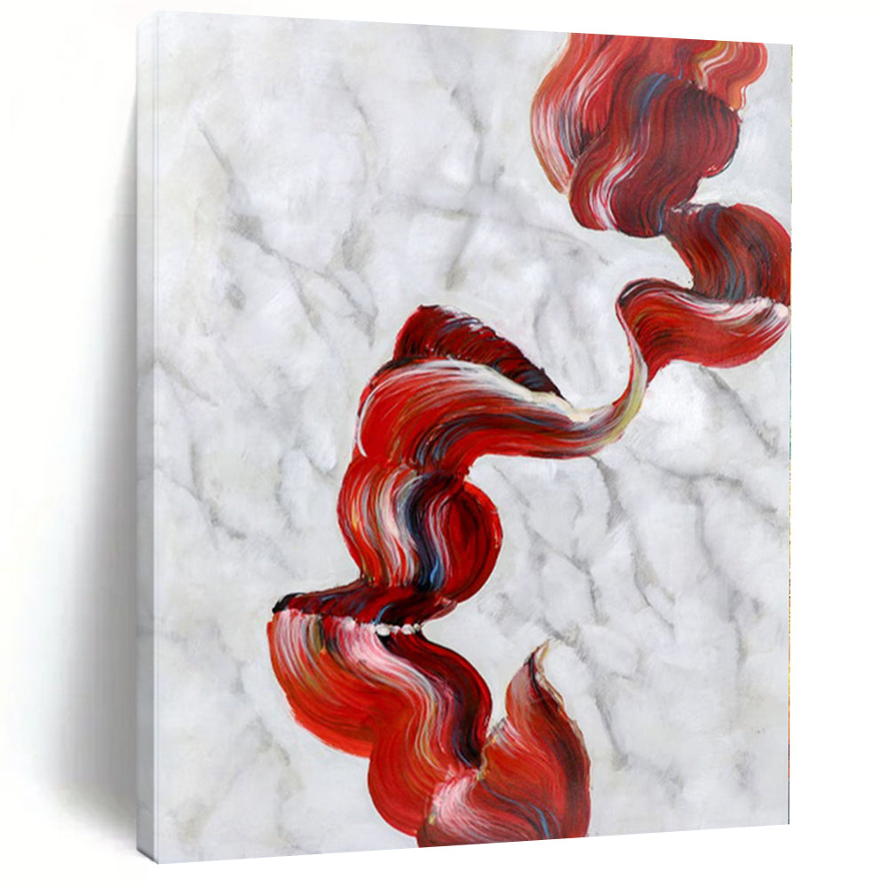 “Red - Blue - White Abstract Flowing Ribbons” - Graceful Abstract Painting On Canvas PS0307