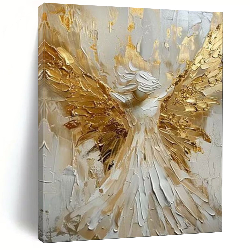 “Textured Angel with Golden Wings” - Impasto Figurative Painting On Canvas PT1908