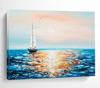“Sailboat at Sunset” - Classic Coastal Painting On Canvas PT188