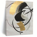 “Black - Gold Abstract Circular Shapes” - Minimalist Abstract Painting On Canvas PS0293
