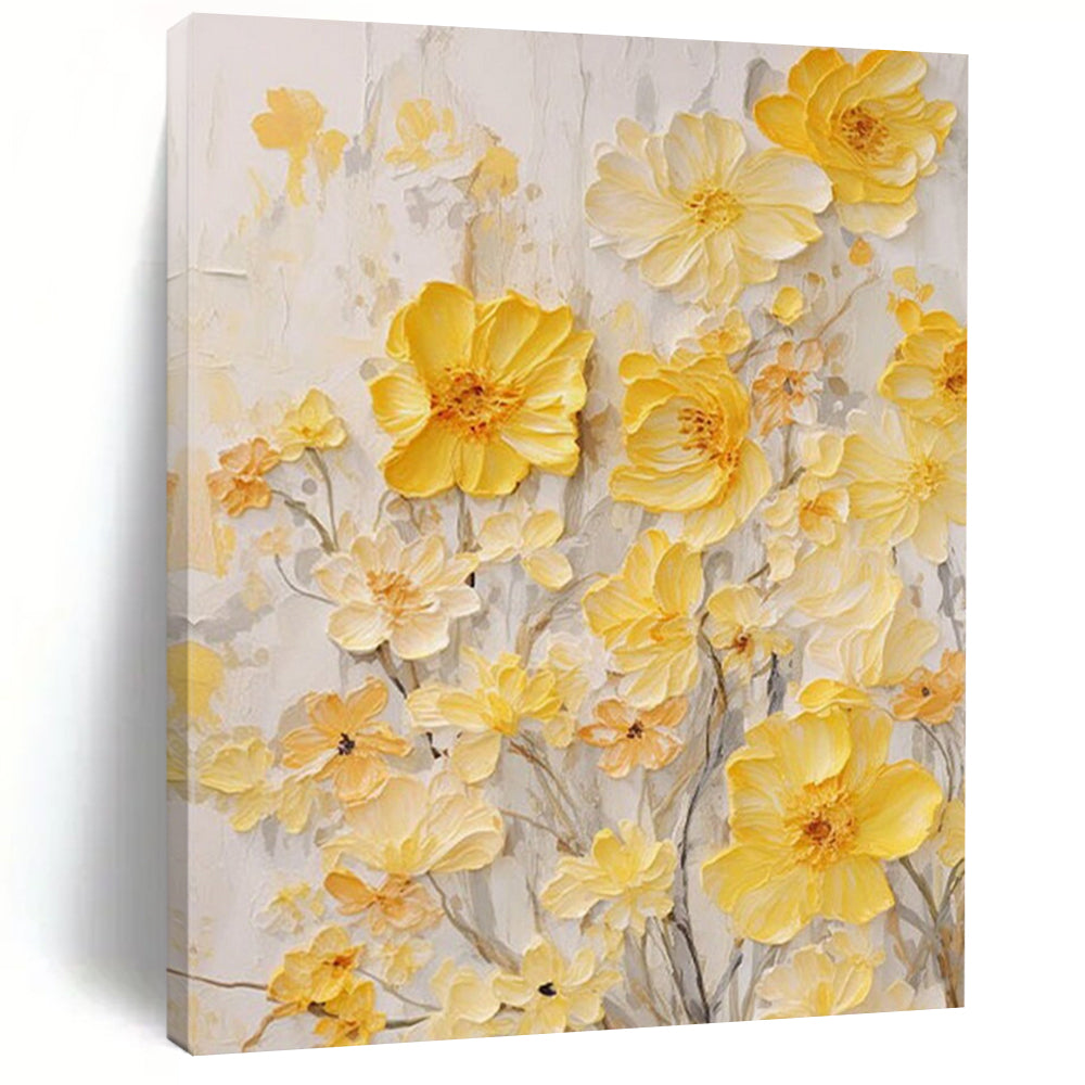 “Yellow Floral Relief” - Textured Floral Painting On Canvas DS289