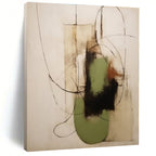 Black, Green, Beige with Curved Lines and Shapes "Organic Fusion" Abstract Painting On Canvas PS1294