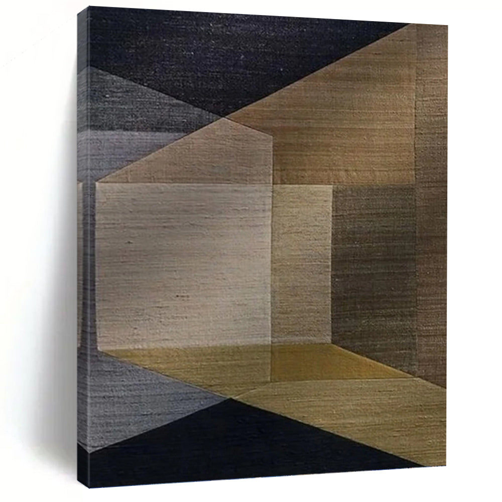 “Brown - Grey Geometric Layers” - Modern Abstract Painting On Canvas PT1134