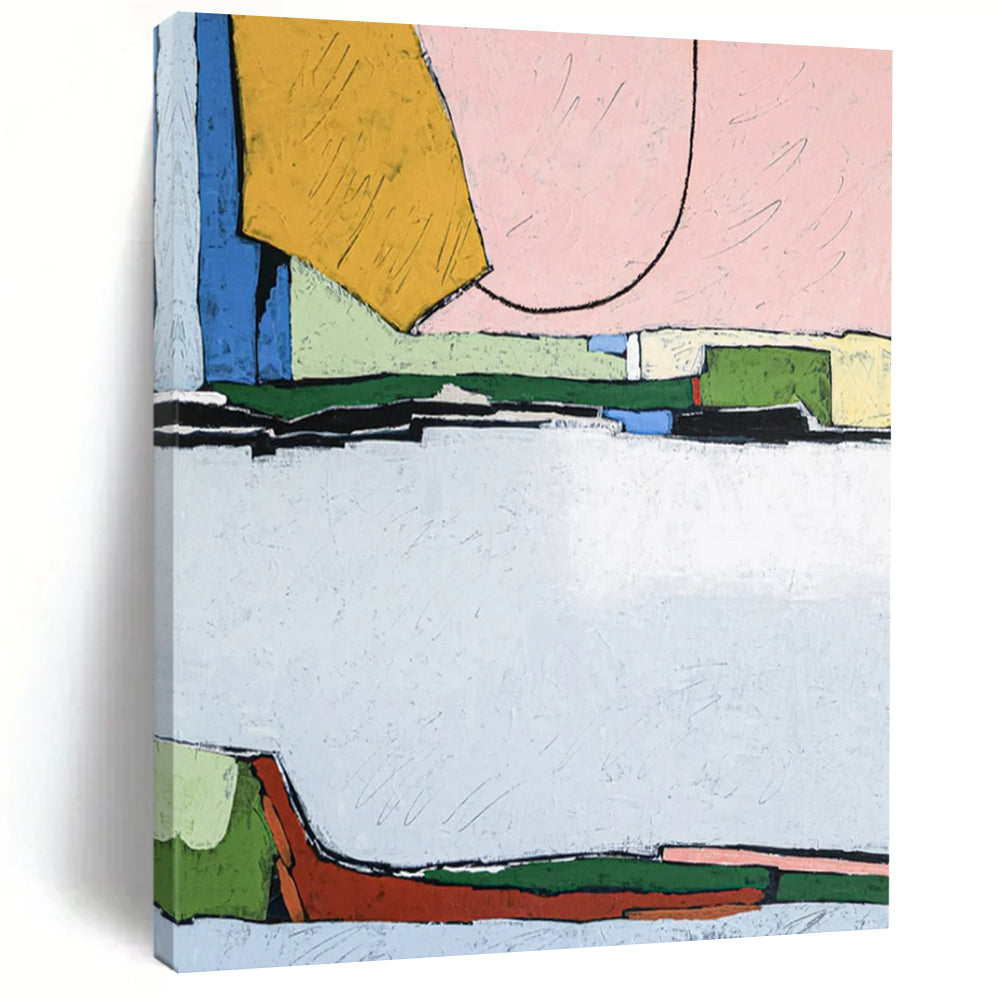 “Pastel and Bright Geometric Mix” - Abstract Cityscape Painting On Canvas PT2373