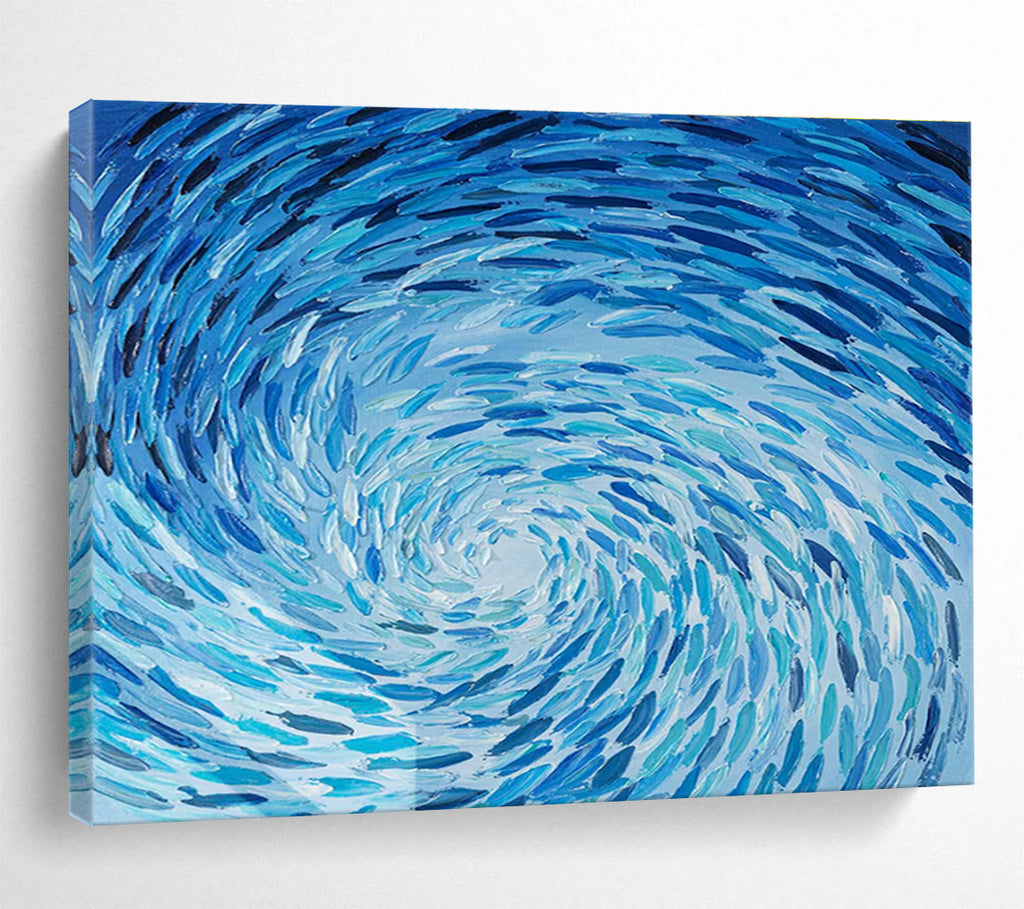 “Blue Swirl Abyss” - Blue Abstract, Impasto Oil Painting On Canvas DKS789