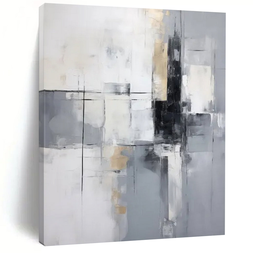 “Monochrome Grid” - Subtle Gray Tones & Geometric Lines Painting On Canvas DS138