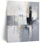 “Monochrome Grid” - Subtle Gray Tones & Geometric Lines Painting On Canvas DS138