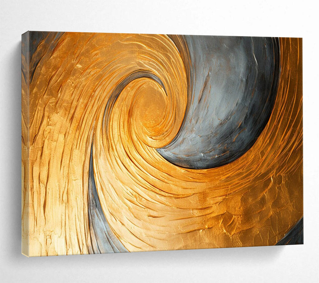 “Gold & Gray Swirl” - Abstract Textured Painting On Canvas PT176
