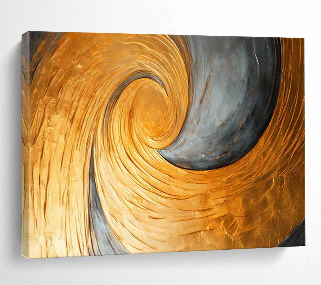 “Gold & Gray Swirl” - Abstract Textured Painting On Canvas PT176