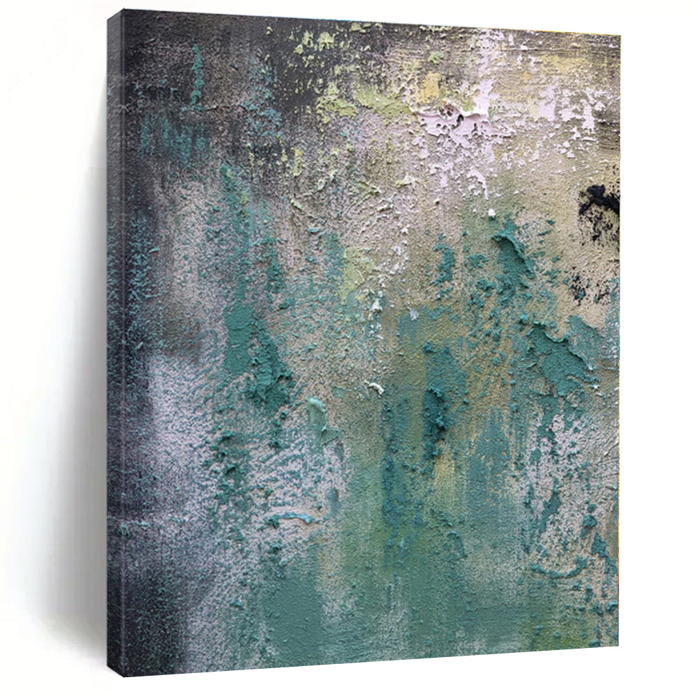 “Teal - Green Textured Wall - like” - Teal, Green, Gray Abstract Textured Painting On Canvas PS0578