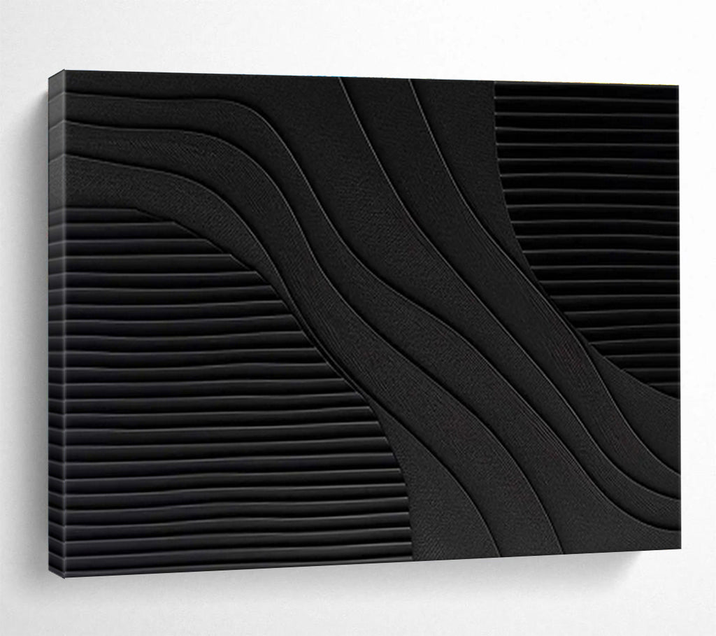 Black Curved and Straight Lines Minimalist Abstract Painting On Canvas DKS098