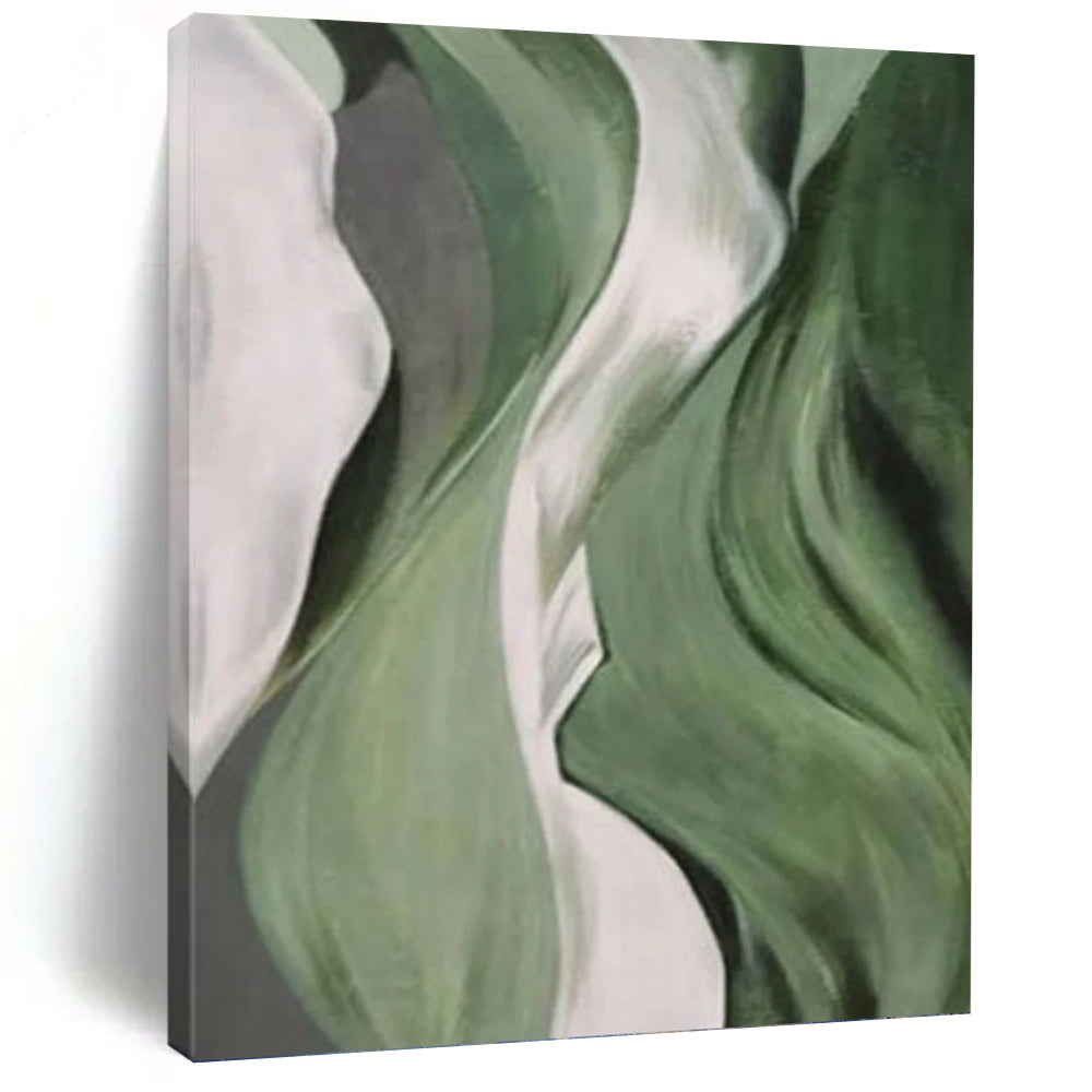 “Green and White Flowing Forms” - Abstract Botanical Painting On Canvas PT1054