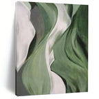 “Green and White Flowing Forms” - Abstract Botanical Painting On Canvas PT1054