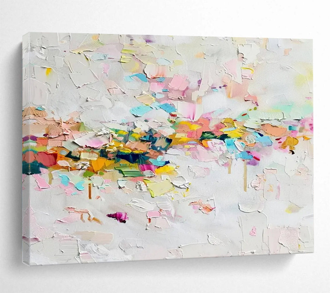 “Colorful Confetti Burst in Pinks, Blues & Yellows” - Abstract Impasto Painting On Canvas PT044