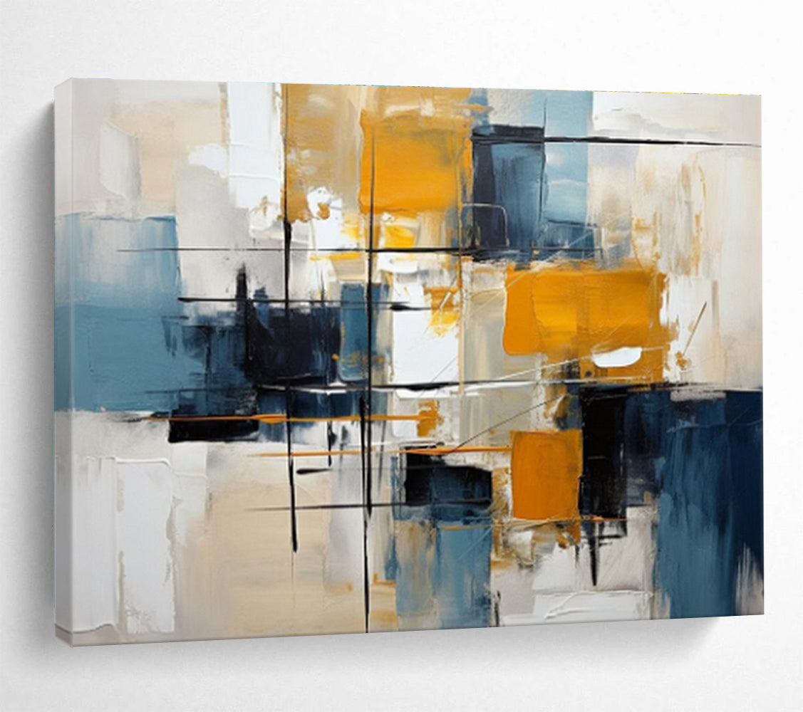 “Geometric Yellows and Blues” Abstract Painting On Canvas DKS183