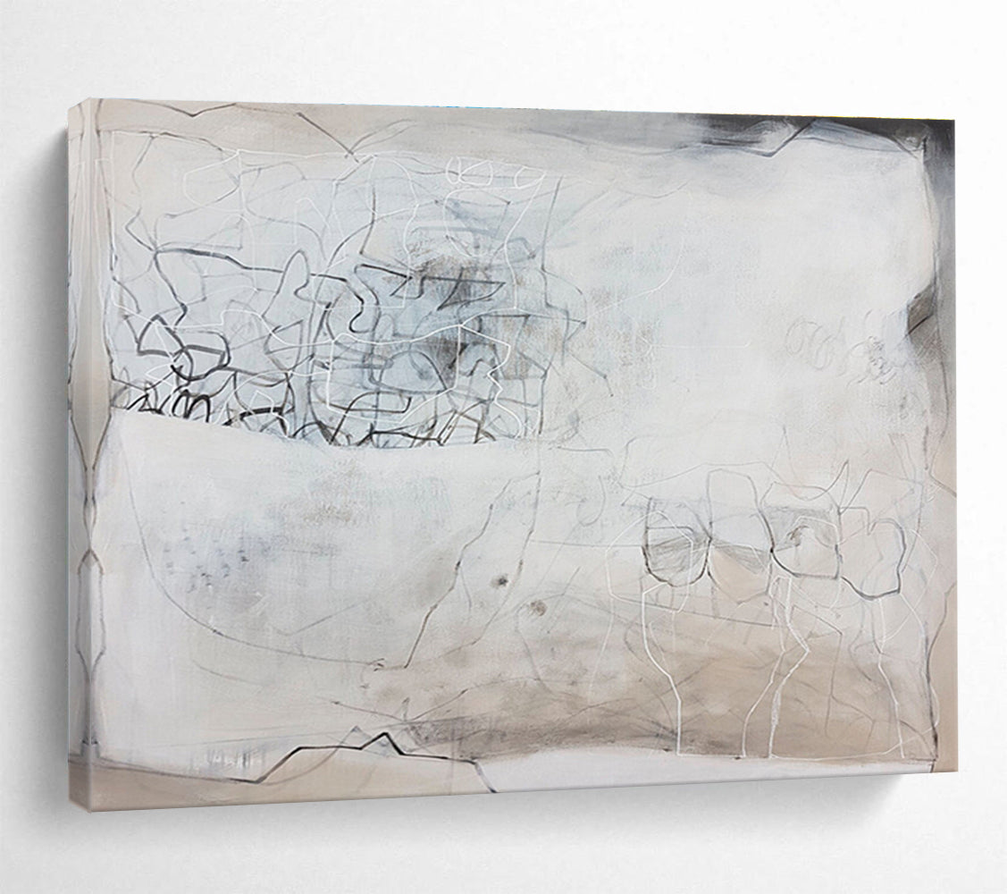 Grey - Toned Abstract with Lines Painting On Canvas DKS081