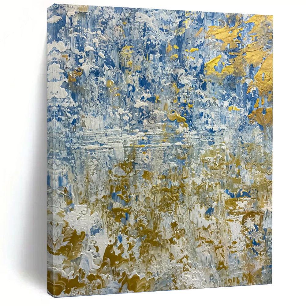 “Blue - Gold Textured Abstraction” - Abstract, Opulent - Styled Painting On Canvas PT1681