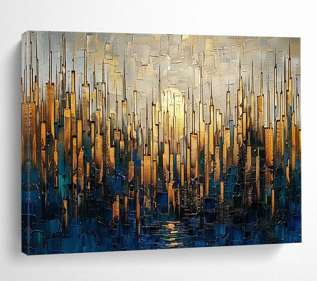 “Golden City Skyline” - Textured Urban Painting On Canvas PT172