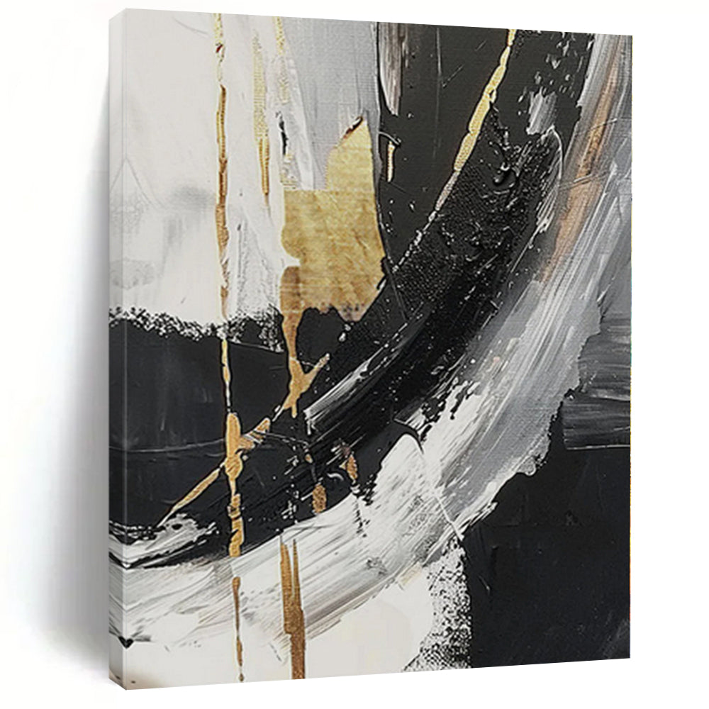 “Black - White - Gold Abstract” - Opulent Abstract Painting On Canvas PS0085