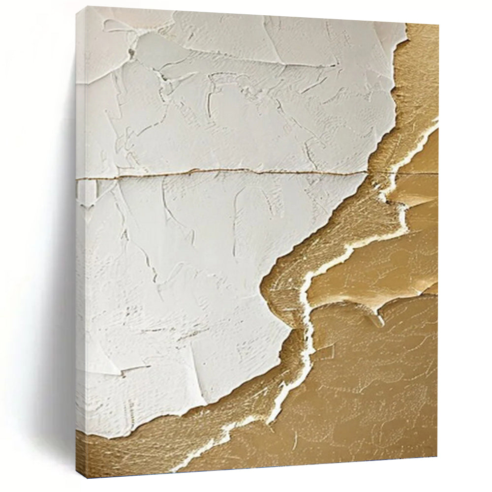“White and Gold Textured Abstract” - Luxe Relief Painting On Canvas PT0986