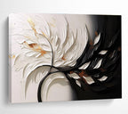 “3D Floral Contrast” - White, Black & Gold Floral, Textured Mixed - Media Painting On Canvas DKS746