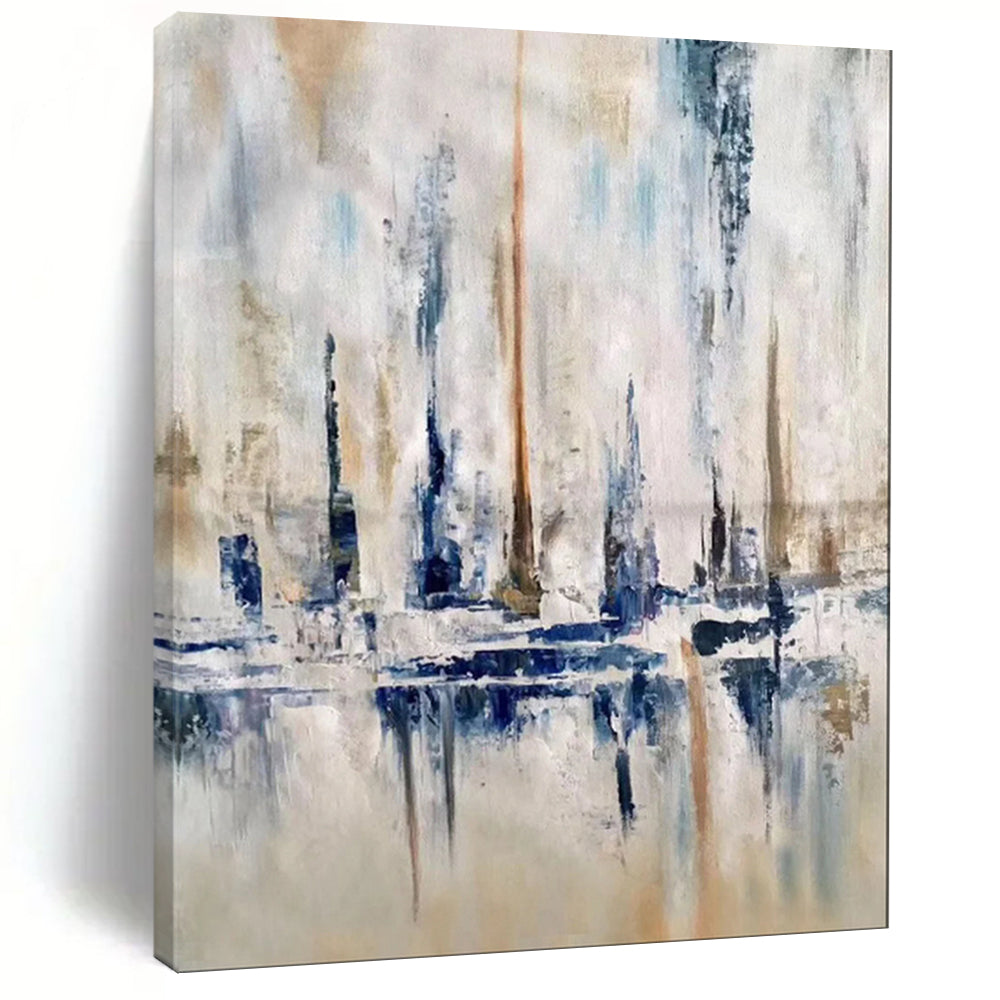 “Cityscape in Blue - Beige Abstract” - Urban Abstract Painting On Canvas PT1959