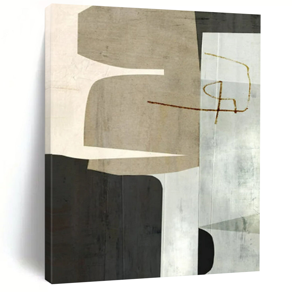 “Beige - Black Geometric” - Modernist Abstract Painting On Canvas PT2319