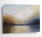 “Serene Landscape in Blue, Gray & Earth Tones” - Impressionistic Waterfront Painting On Canvas PT009